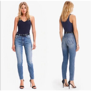 Mother High Waisted Looker 24 0 Popism Blue Denim Jeans Skinny Ankle Distressed